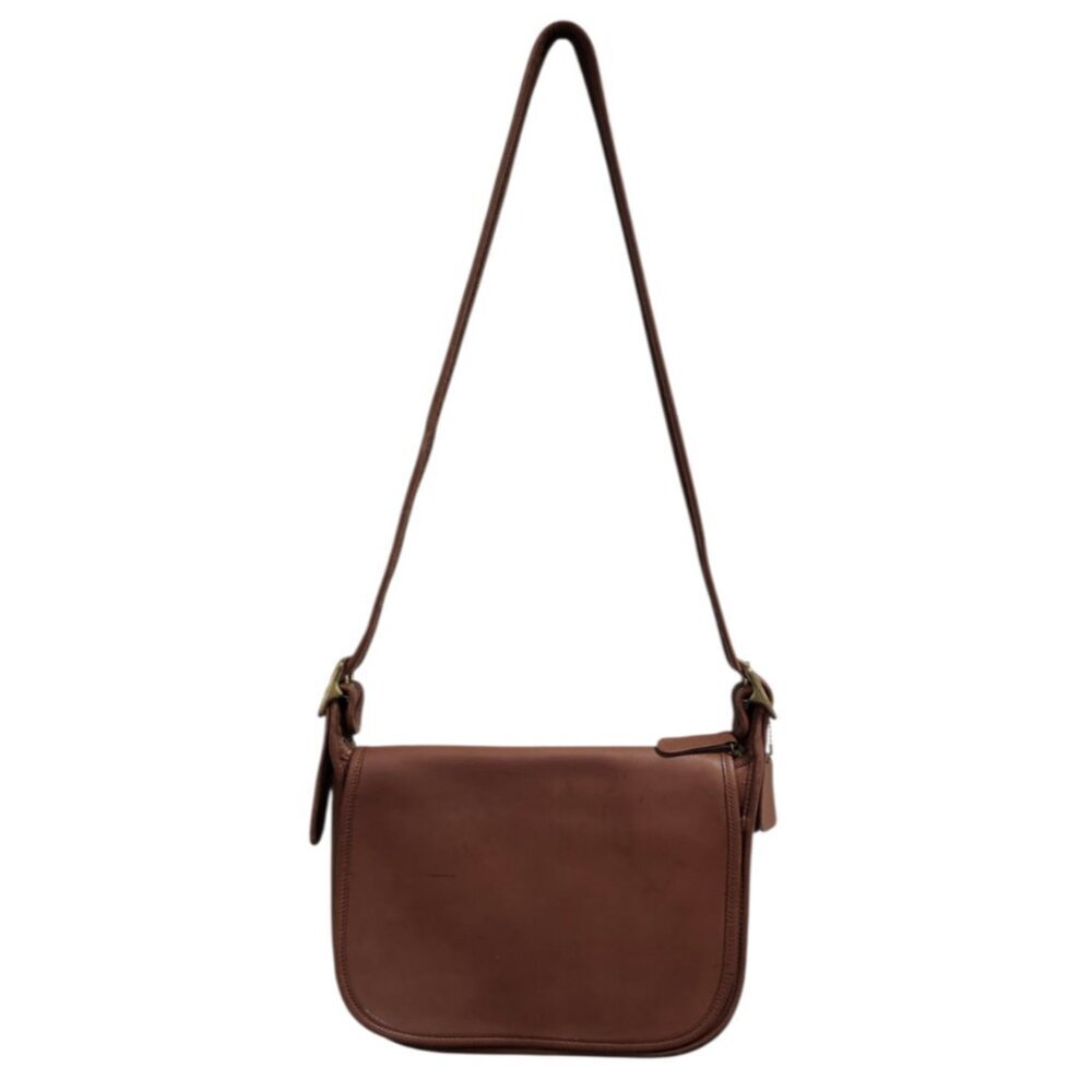 Vintage Coach Brown Leather Crossbody Bag USA Made Saddle Flap Brass Hardware